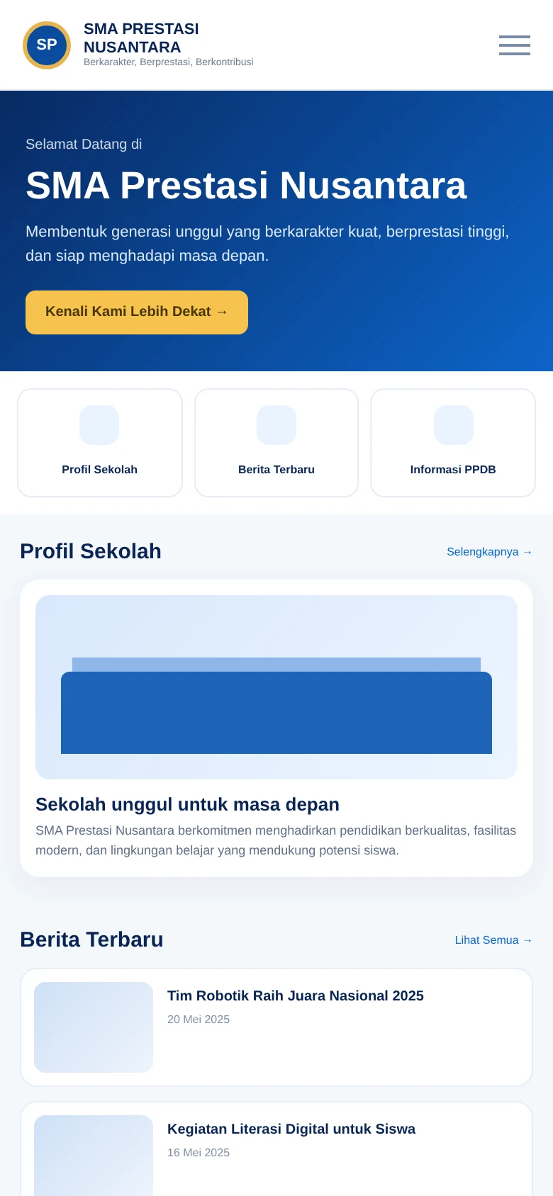 Tampilan website sekolah responsif pada smartphone
