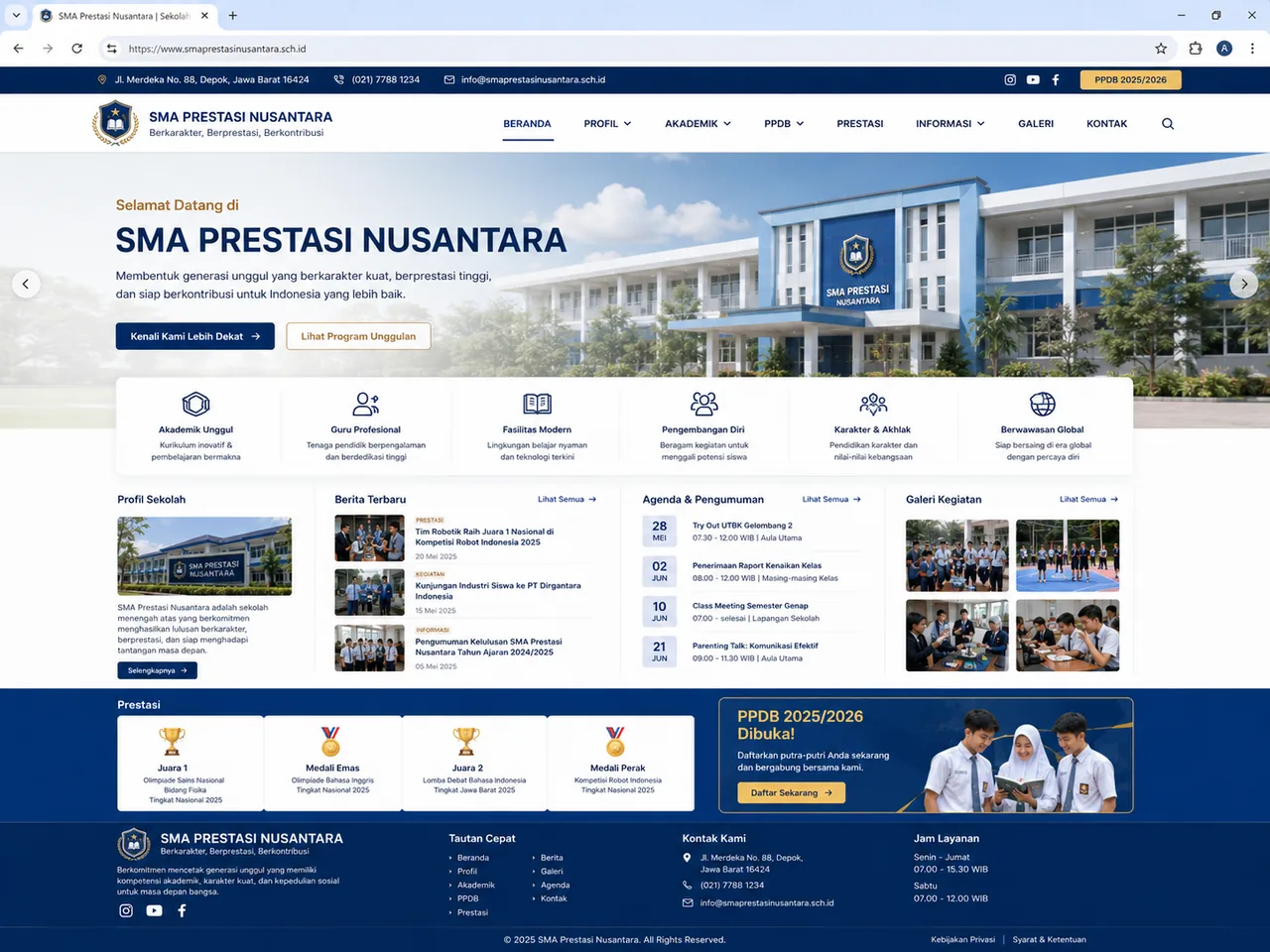Tampilan website sekolah profesional pada komputer desktop