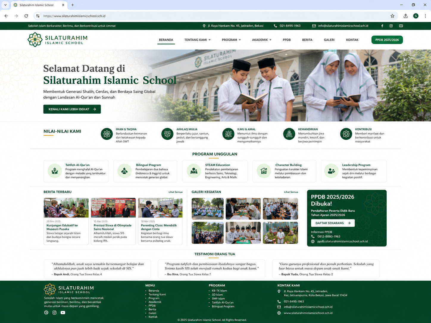 Screenshot website Silaturahim Islamic School