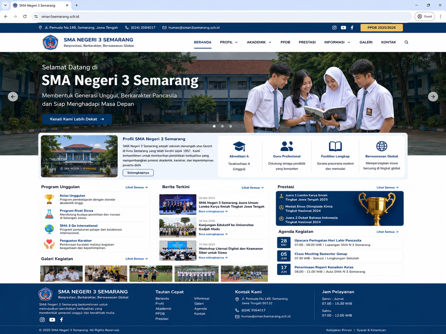 Screenshot website SMA Negeri 3 Semarang