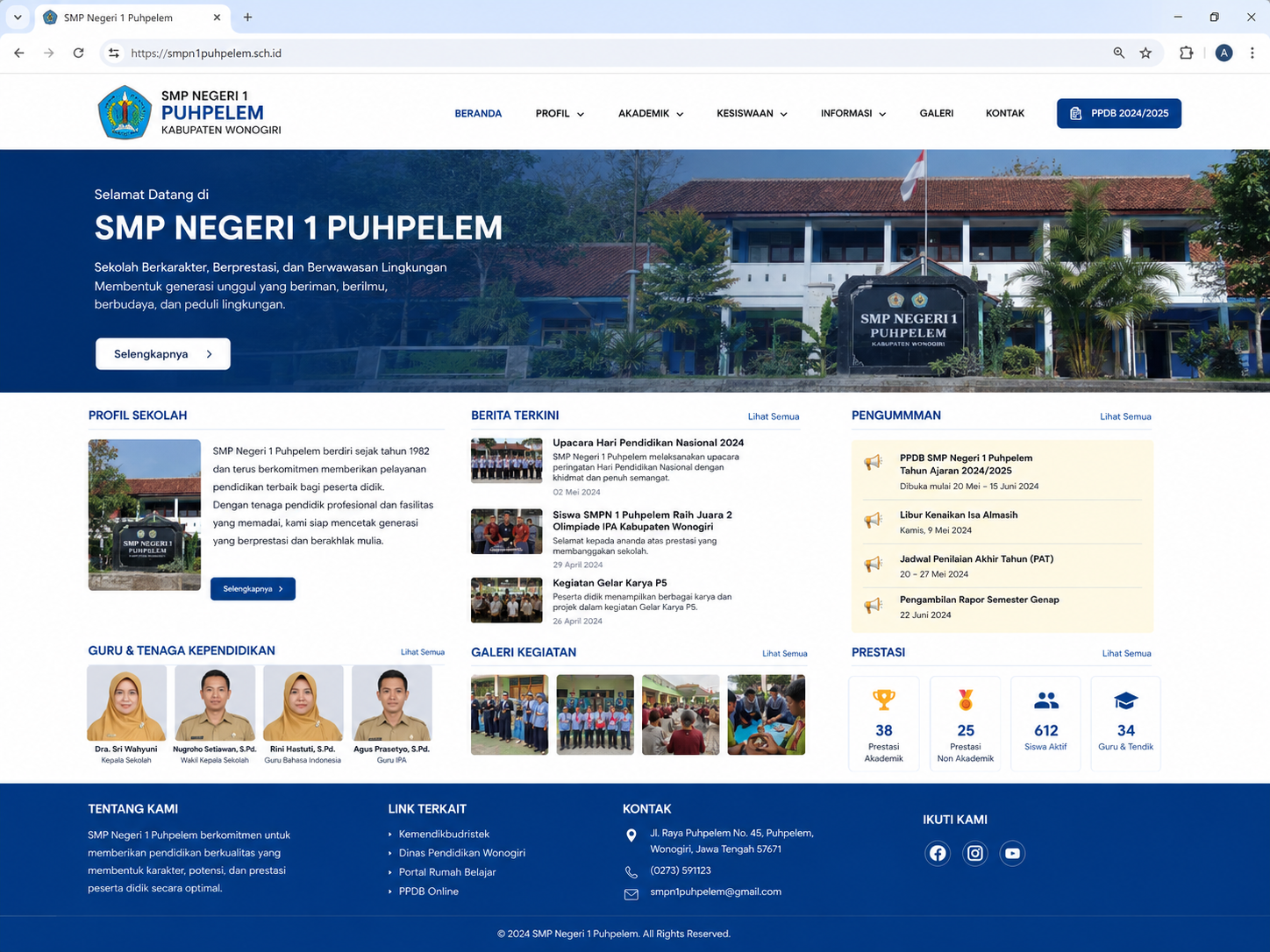 Screenshot website SMP Negeri 1 Puhpelem